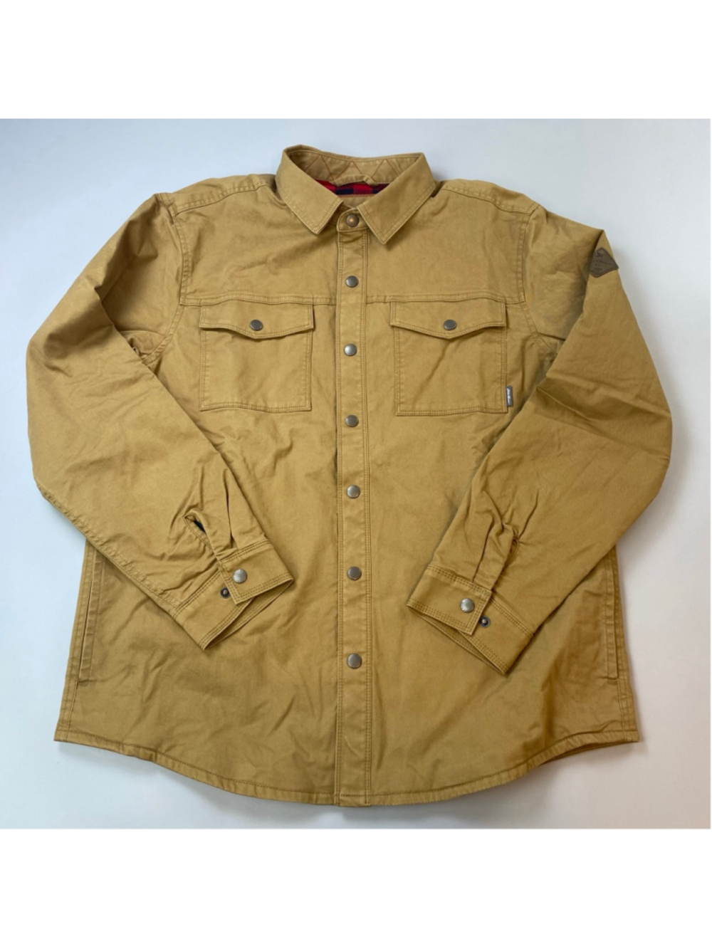 Eddie Bauer Shirt Jacket Large Tan Fleece-Lined Buffalo Plaid Utility Gorpcore